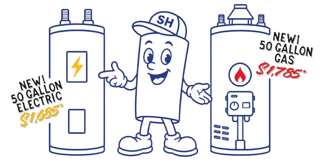 New 50-gallon electric ($1,685) and gas ($1,785) water heaters installed by Speedy Water Heaters in Salem