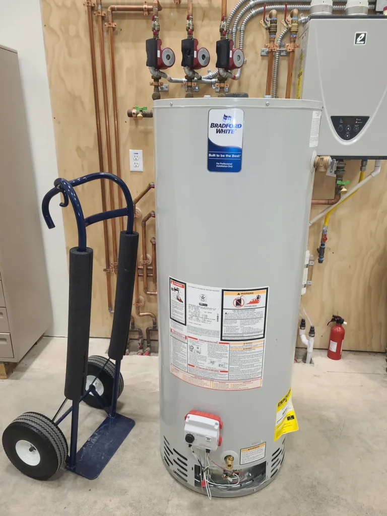 Water heater delivered on a dolly for installation