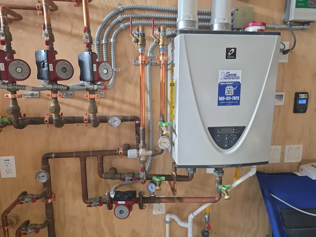Rinnai tankless water heater installed with copper plumbing