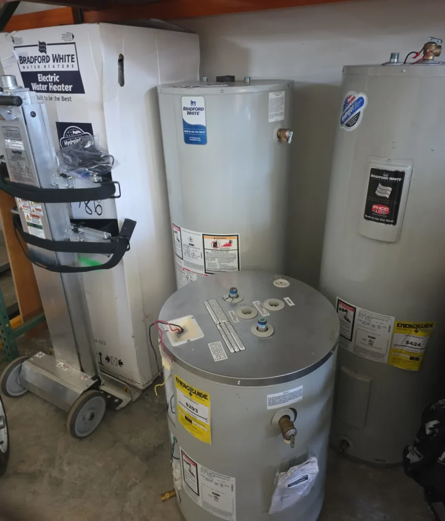 Various water heaters ready for commercial installation